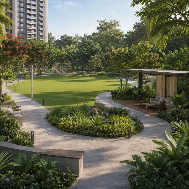 Prestige Forest Edge landscaped forest-edge garden with shaded walkways
